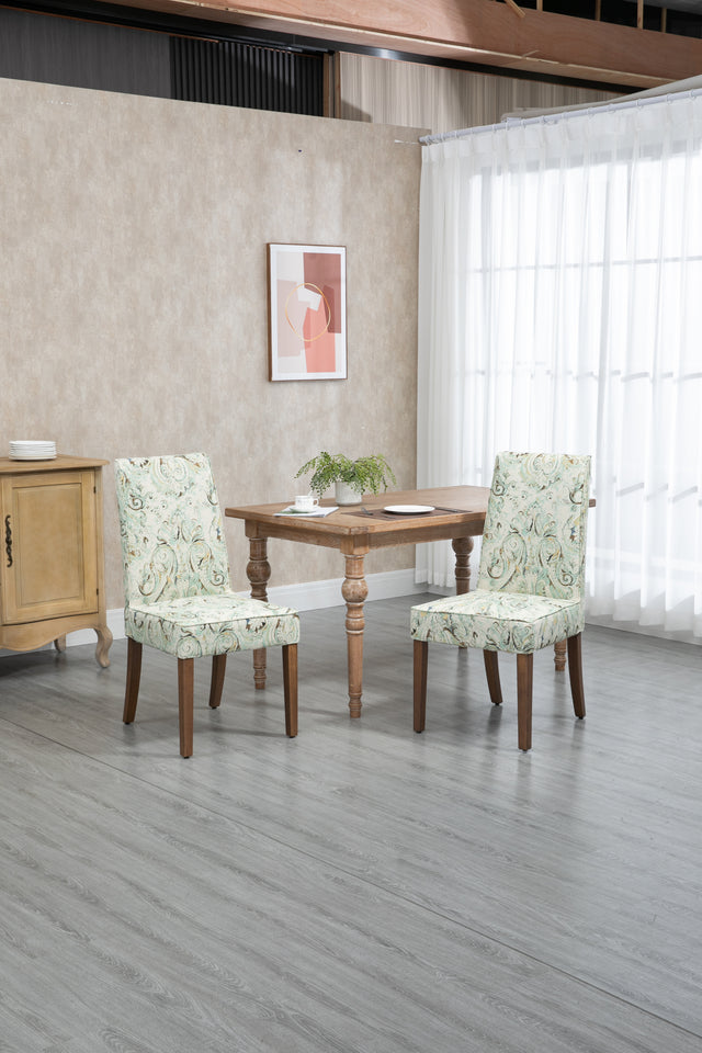 Cover Removable Interchangeable and Washable Multi-color Blue Floral Fabric Upholstered Parsons Chair with Solid Wood Legs 2 PCS