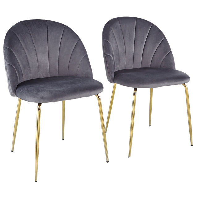 Modern Grey dining chair(set of 2 ) with iron tube golden legs, velvet cushions and comfortable backrest,(N.W 10.582 Ibs / 1piece ) suitable for dining room, living room, cafe, simple structure.