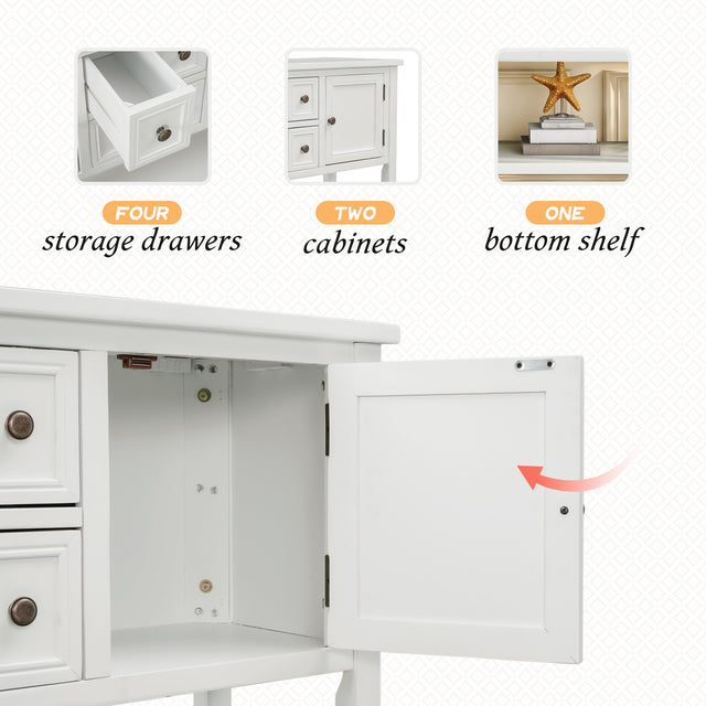 TREXM Cambridge Series Buffet Sideboard Console Table with Bottom Shelf (White)