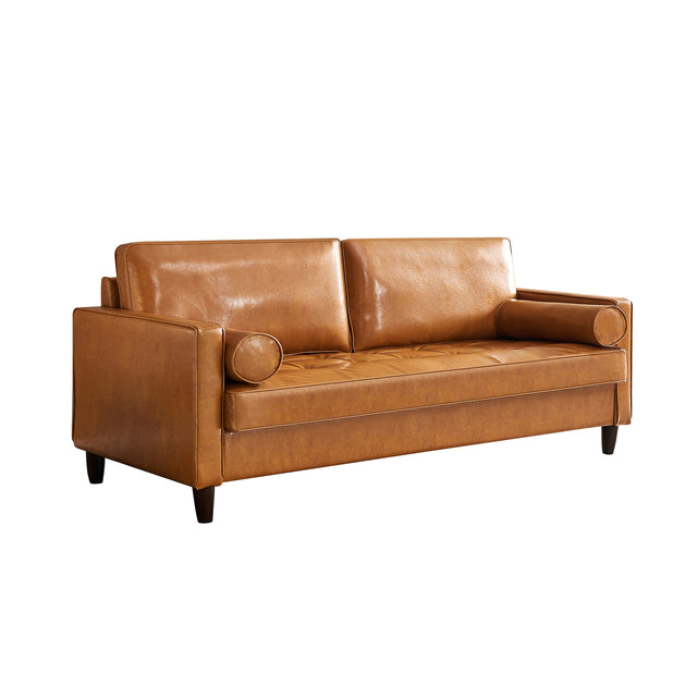 Modern Mid-Century Vegan Leather Sofa (Mocha)