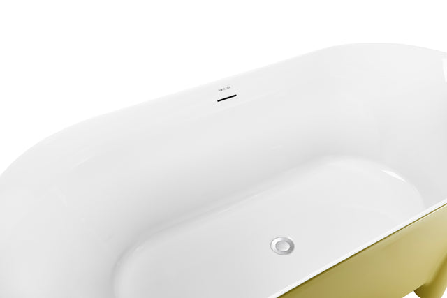59" 100% Acrylic Freestanding Bathtub,Contemporary Soaking Tub,White inside and gold outside,Four corner bathtub