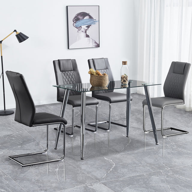 Modern Dining Chairs with Faux Leather Padded Seat Dining Living Room Chairs Upholstered Chair with Metal Legs Design for Kitchen, Living, Bedroom, Dining Room Side Chairs Set of 6 (Grey+PU Leather)