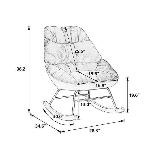 Tufted Upholstered Padded Seat Rocking Chair-Velvet Beige
