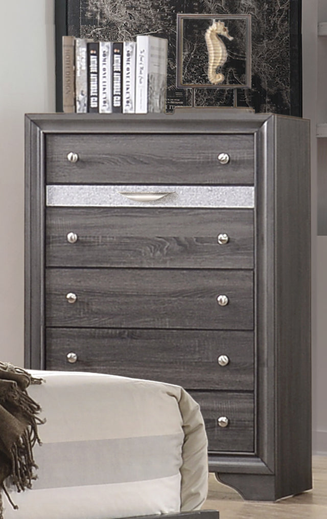 Traditional Matrix King 5 Piece Storage Bedroom set in Gray made with Wood