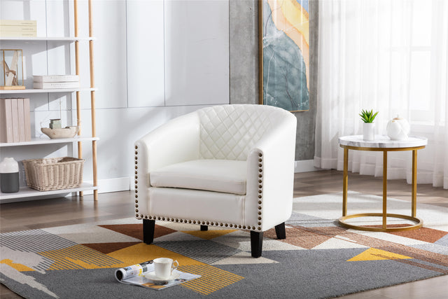 COOLMORE accent Barrel chair living room chair with nailheads and solid wood legs white pu leather