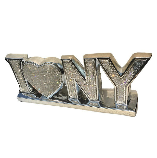 "I Love New York" Ceramic Chrome Plated Table Top in Diamond Incrustation (20-in x 4-in x 8-in)