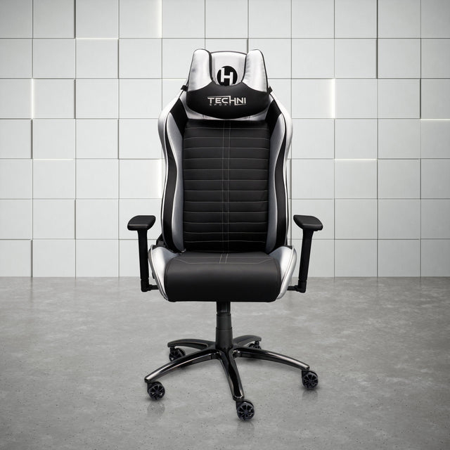 Techni Sport Ergonomic Racing Style Gaming Chair - Silver