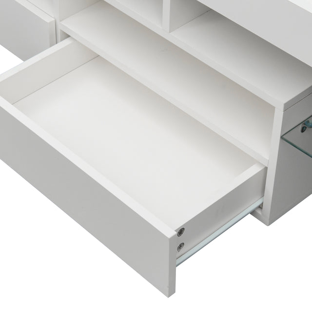 Living Room Furniture TV Stand Cabinet with 2 Drawers & 2 open shelves,20-color RGB LED lights with remote,White