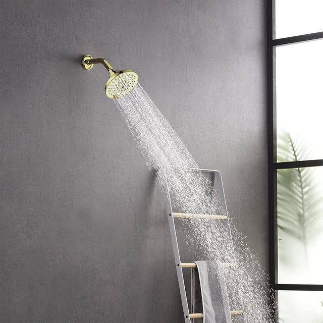 6 Spray Settings High Pressure Shower Head 5" Rain Fixed Showerhead - Gold Adjustable Shower Head with Anti-Clogging Nozzles, Low Flow Easily Installation