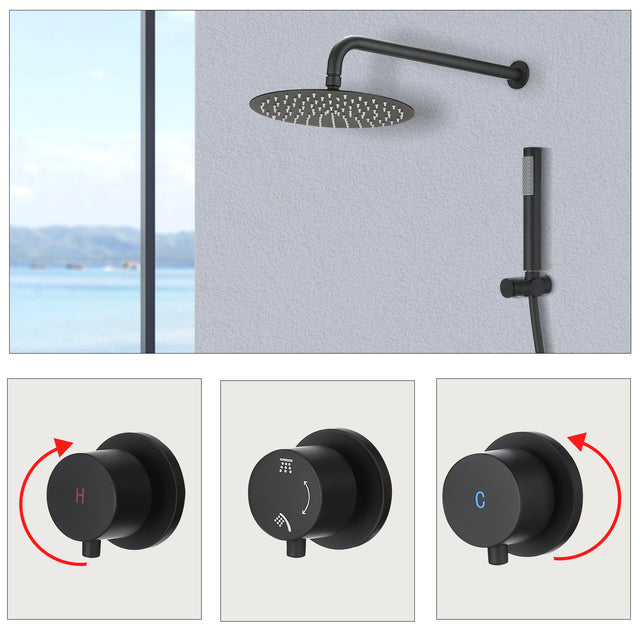 Contemporary matte black wall mounted bathroom shower set