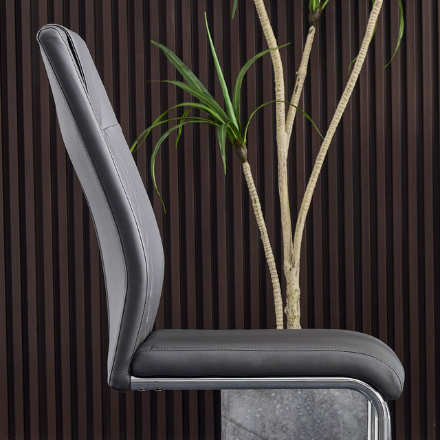 Modern Dining Chairs with Faux Leather Padded Seat Dining Living Room Chairs Upholstered Chair with Metal Legs Design for Kitchen, Living, Bedroom, Dining Room Side Chairs Set of 6 (Grey+PU Leather)