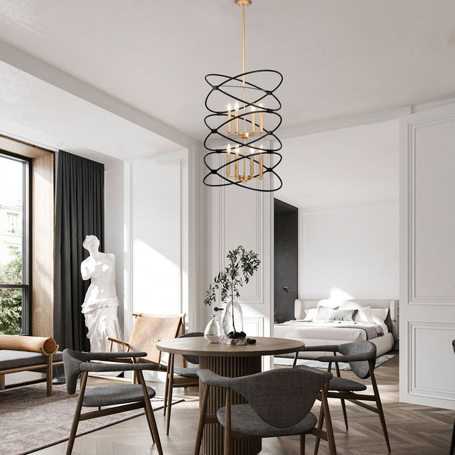 【Video】Transitional Gold/Matte Black Metal Chandelier Fixture,8 lights ,2-Tier-Candle Ceiling Light for Living Room, Bedroom, Dining Room,Dimmable,E12,W23.6*H55