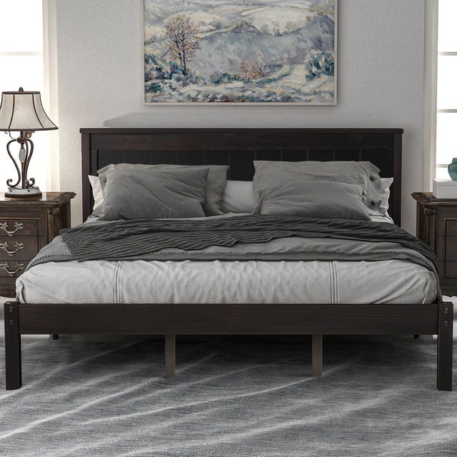 Platform Bed Frame with Headboard , Wood Slat Support , No Box Spring Needed ,Queen,Espresso(OLD SKU:WF191420AAP)