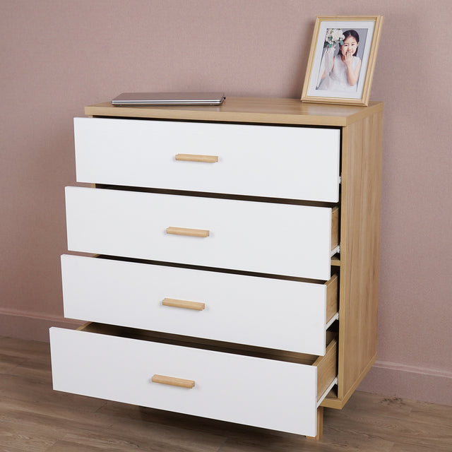 Modern Design Wooden Dresser Bedroom Storage Drawer Organizer Closet Hallway Storage Cabinet with 4 Drawers, Wood Dresser Chest Accent Cabinet for Living Room Bedroom