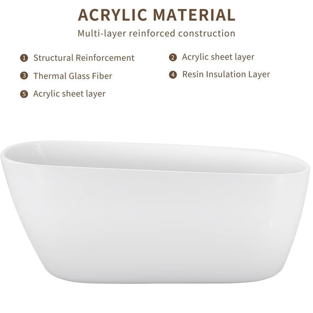 59" 100% Acrylic Freestanding Bathtub,Contemporary Soaking Tub,white bathtub