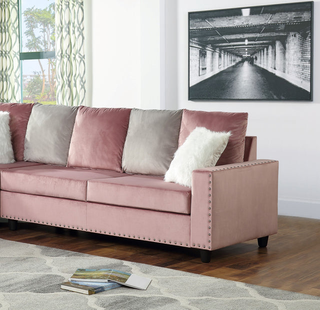 Martha Reversible Sectional Made with Wood in Pink