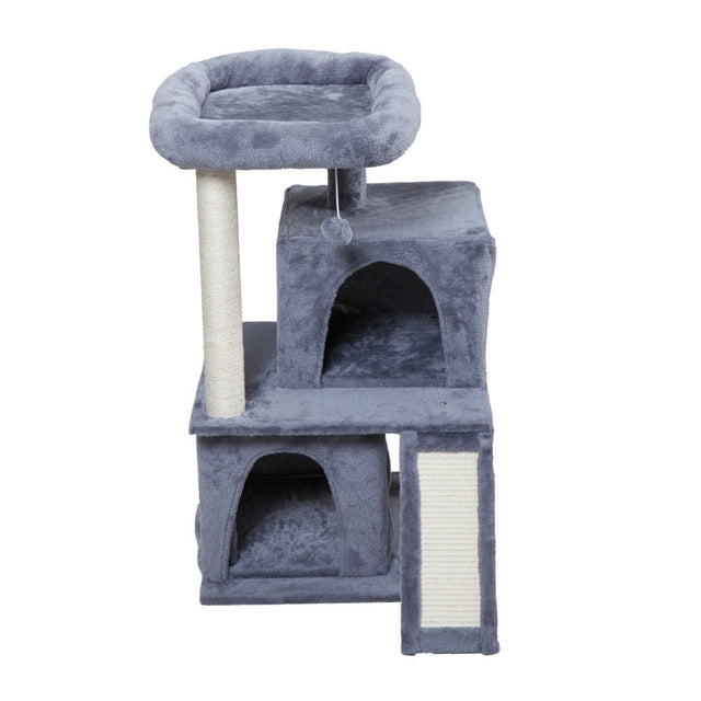 Double-layer cat Tree with cat house and ladder - light gray