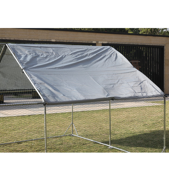 Large Metal Chicken Coop Walk-in Poultry Cage Hen Run House Rabbits Habitat Cage Spire Shaped Coop with Waterproof and Anti-Ultraviolet Cover (9.8' L x 19.7' W x 6.4' H)