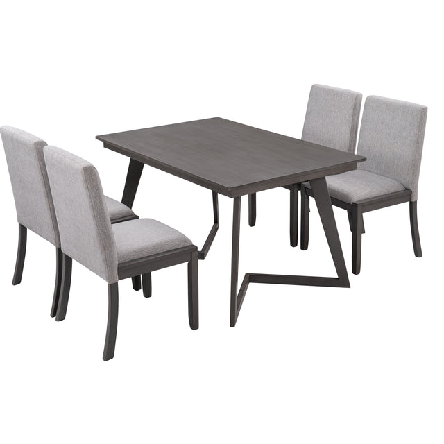 TOPMAX 5-Piece Dining Set, Wood Rectangular Table with 4 Linen Fabric Chairs, Gray