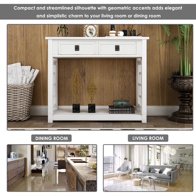 TREXM Console Table with 2 Drawers and Bottom Shelf, Entryway Accent Sofa Table (White)