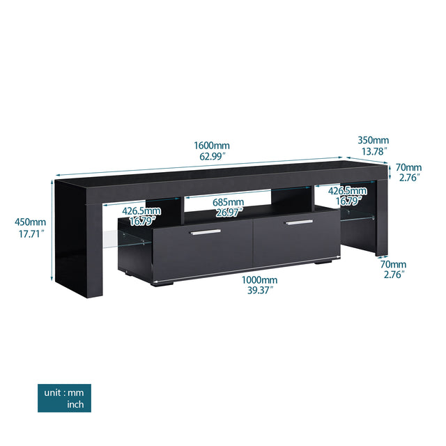 20 minutes quick assemble,Black morden TV Stand with LED Lights,high glossy front TV Cabinet,can be assembled in Lounge Room, Living Room or Bedroom,color:black