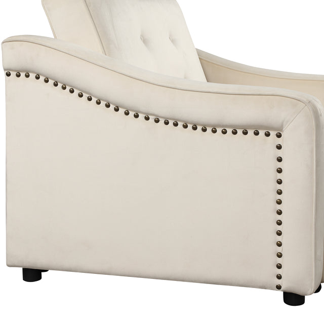 50.6" Convertible Sleeper Bed, Adjustable Sofa Couch with Dual USB Ports for Living Room Space,Cream White