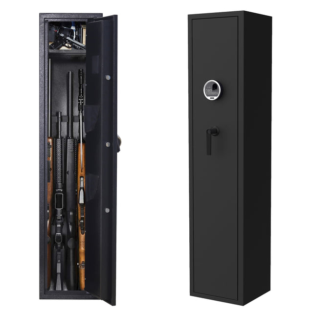 Rifle Gun Safe,Quick Access Fingerprint/Keypad Long Gun Safe, 4-5 Gun Metal Rifle Gun Security Cabinet 2 Pistols safe Lock Box.