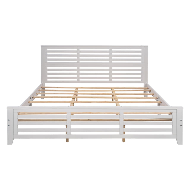 Platform bed with horizontal strip hollow shape, King size, white (New)