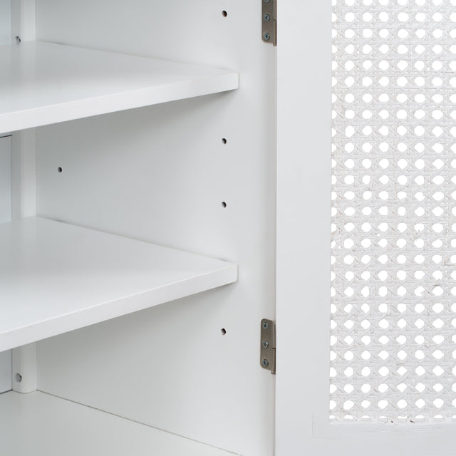 TREXM Large Storage Space Sideboard with Artificial Rattan Door and Unobtrusive Doorknob for Living Room and Entryway (White)