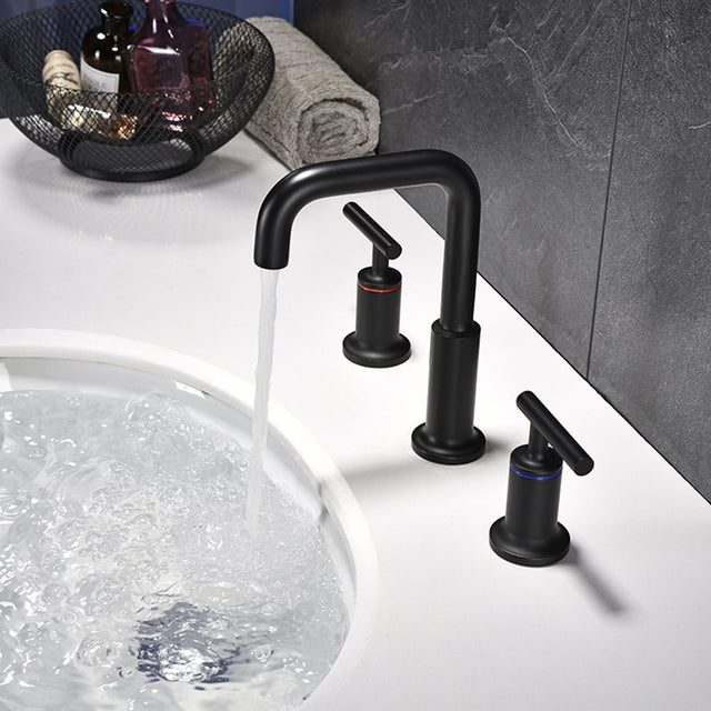 Matt Black Widespread Bathroom Sink Faucet with With CUPC Water Supply Hose and Cartridge