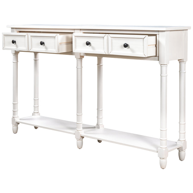 TREXM Console Table Sofa Table Easy Assembly with Two Storage Drawers and Bottom Shelf for Living Room, Entryway (Ivory White)