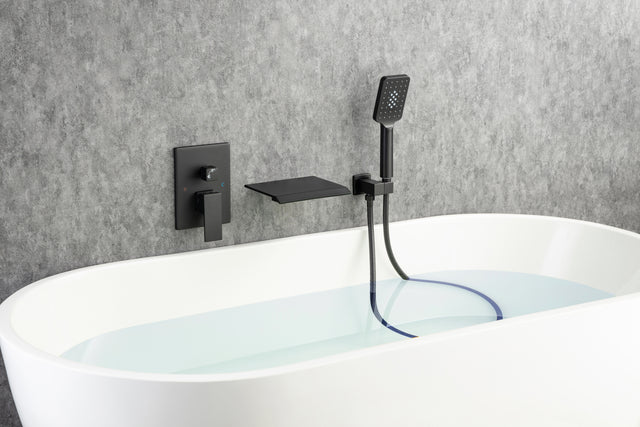 Waterfall Tub Faucet Wall Mount Roman Tub Filler Chrome Single Handle Brass Bathroom Bathtub Faucet with Hand Shower