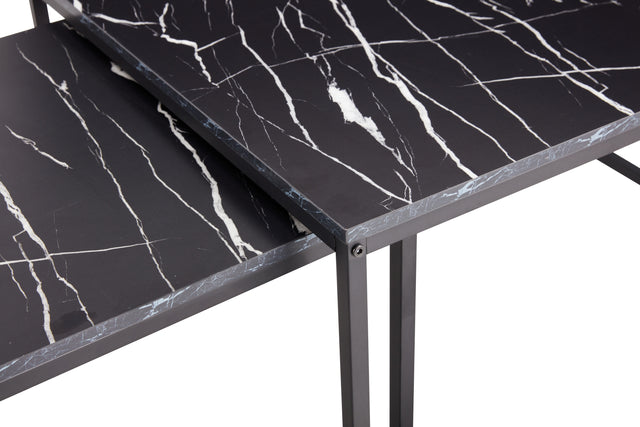 Modern Nesting Coffee Tables Set, Marble Black, 2pc, 31.5''L 31.5''W 17.72''H