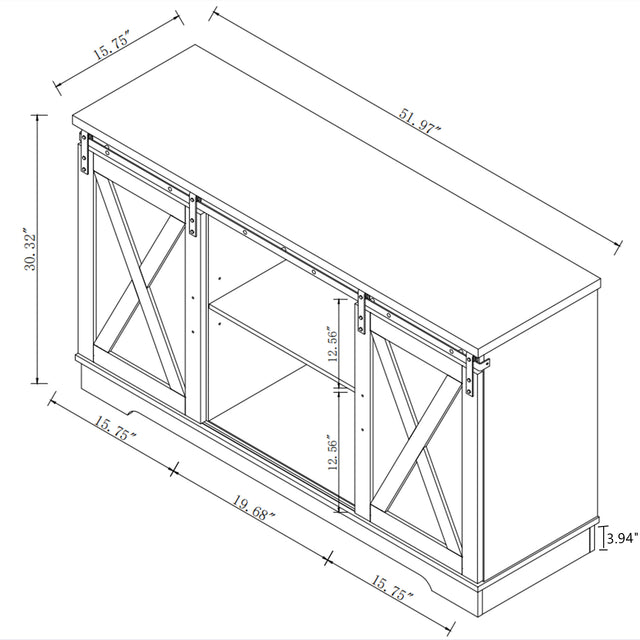Buffet Sideboard/TV Stand / Storage Cabinet with 2 Sliding Barn Doors, Walnut+White Wash