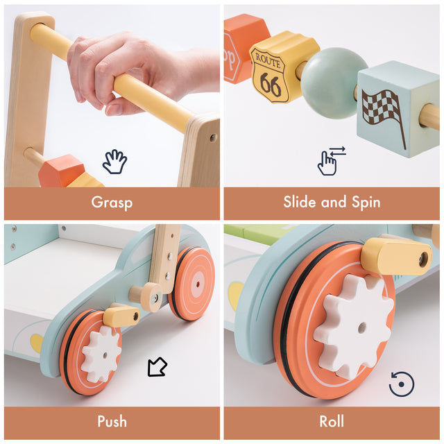 Wooden Baby Walker with Building Blocks, Push Walker for Baby Boys and Girls Learning to Walk Toddler Gift for 1 2 3 Year Old