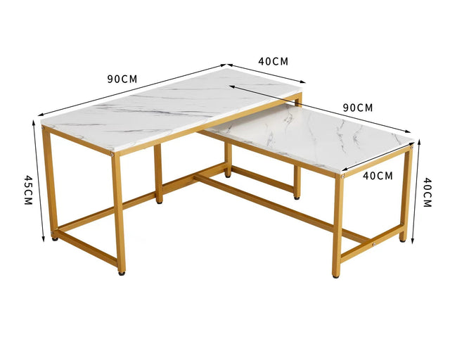 Modern Nesting Coffee Tables Set, Marble white, 2pc,
