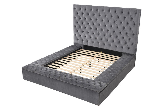 Nora Full 6 Pc Vanity Tufted Storage Bedroom Set made with Wood Gray
