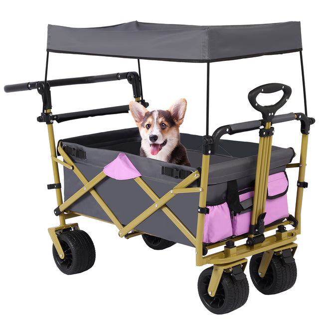 Push & Pull Utility Folding Wagon with Removable Canopy