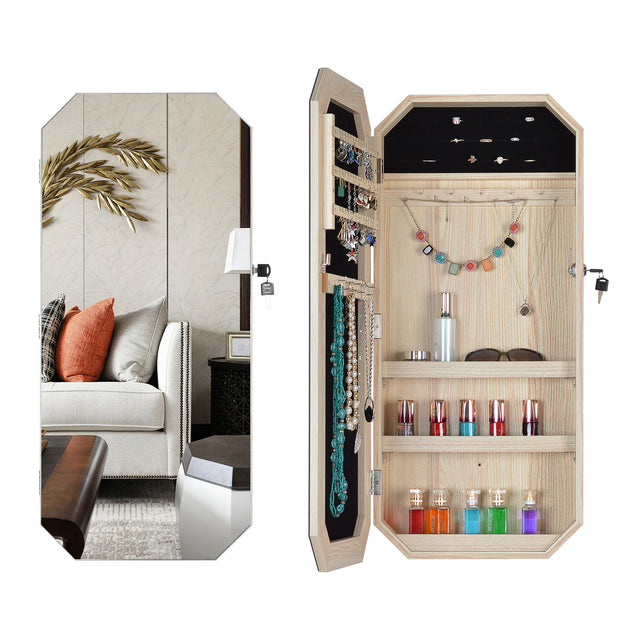 Full Mirror Octagon Fashion Simple Jewelry Storage Mirror Cabinet Can Be Hung On The Door Or Wall