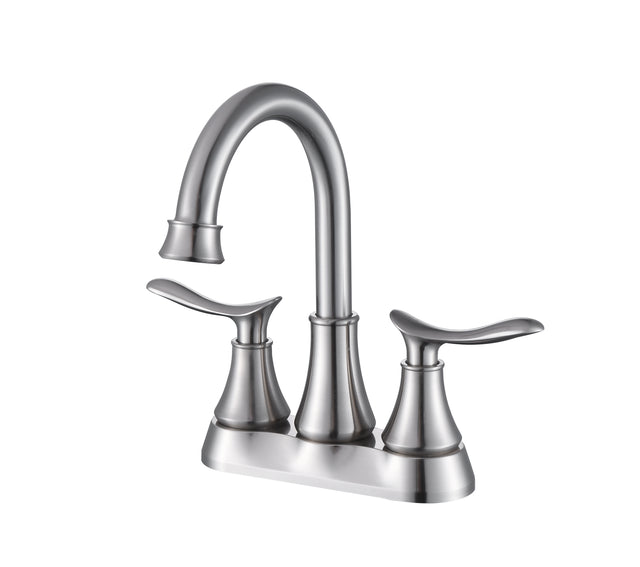 2-Handle 4-Inch Brushed Nickel Bathroom Faucet, Bathroom Vanity Sink Faucets with Pop-up Drain and Supply Hoses