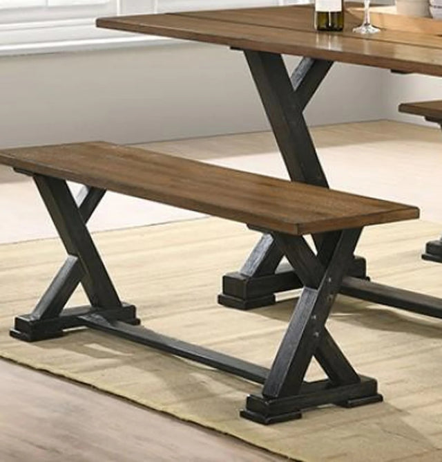 1pc Bench Only Farmhouse Design Antique Oak / Antique Black Two-Tone Y-Shaped Legs Kitchen Dining Room Furniture