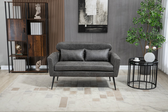 51"W Classical Loveseat Small Sofa Small Mini Room Couch Two-Seater Sofa With 2 Throw Pillows Black Metal Legs for Small Space Office Studio Apartment Bedroom, Valley Gray Bronzing Suede