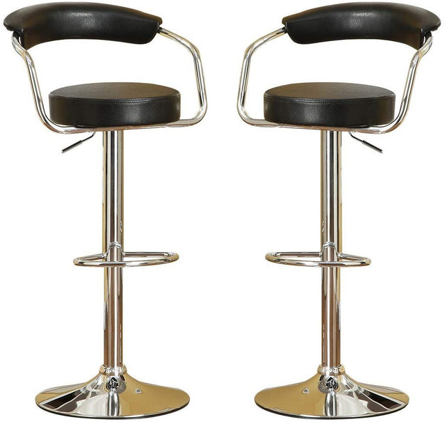 Contemporary Style Black Bar Stool Counter Height Chairs Set of 2 Adjustable Swivel Kitchen Island Stools