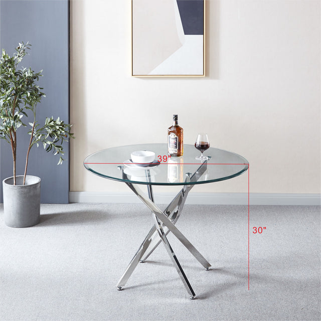 Artisan Contemporary Round Clear Dining Tempered Glass Table with Chrome Legs (Silver)