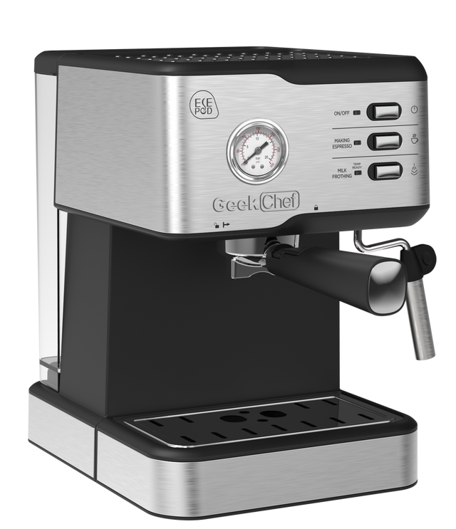 Geek Chef Espresso Machine,Espresso and Cappuccino latte Maker 20 Bar Pump Coffee Machine Compatible with pressure gauge&Milk Frother Steam Wand,stainless steel,1.5L Water ,Complimentary ESE FilterTan