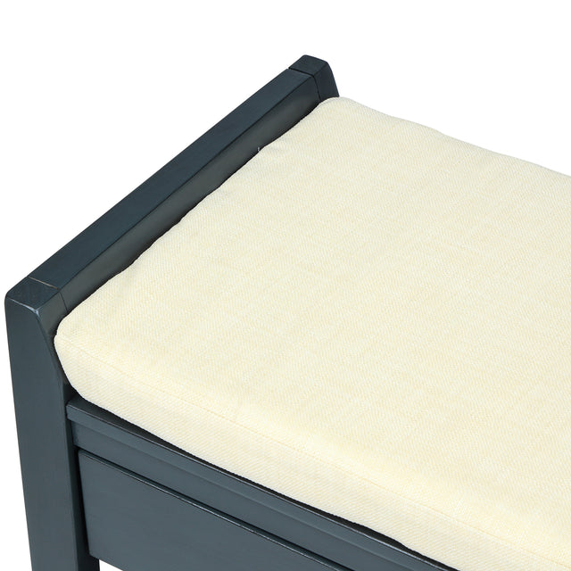 TREXM Shoe Rack with Cushioned Seat and Drawers, Multipurpose Entryway Storage Bench (Antique Navy)