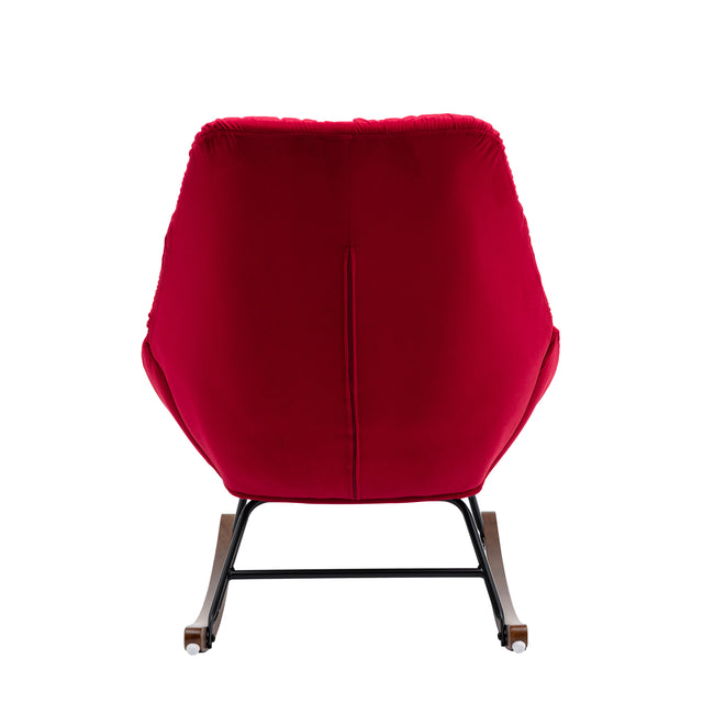 Tufted Upholstered Padded Seat Rocking Chair-Velvet Red