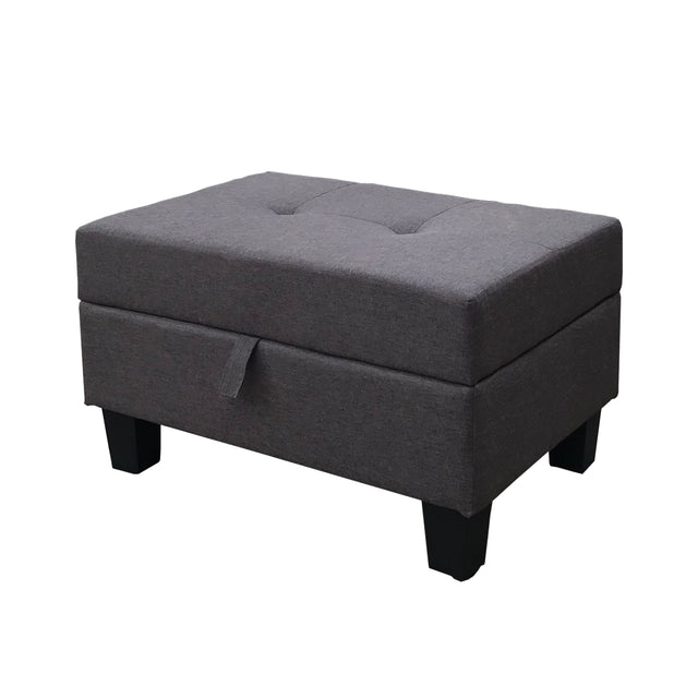 STORAGE OTTOMAN/BENCH,GRAY FAUX LINEN