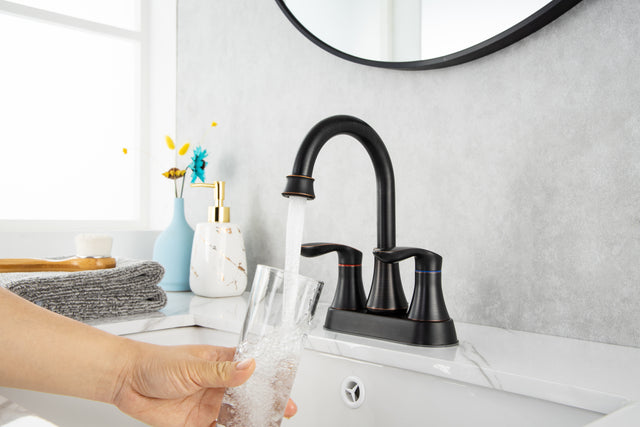 2-Handle Lavatory Faucet Brushed Nickel Bathroom Sink Faucet with Metal Pop-up Drain and Faucet Supply Lines
