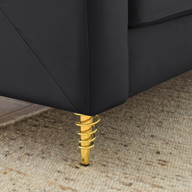 80.3" Modern Sofa Couch Upholstered Sofa Tufted Back Comfy Velvet Long Couch with 2 Pillows and Golden Legs for Living Room, Bedroom, Office, Apartment, Black